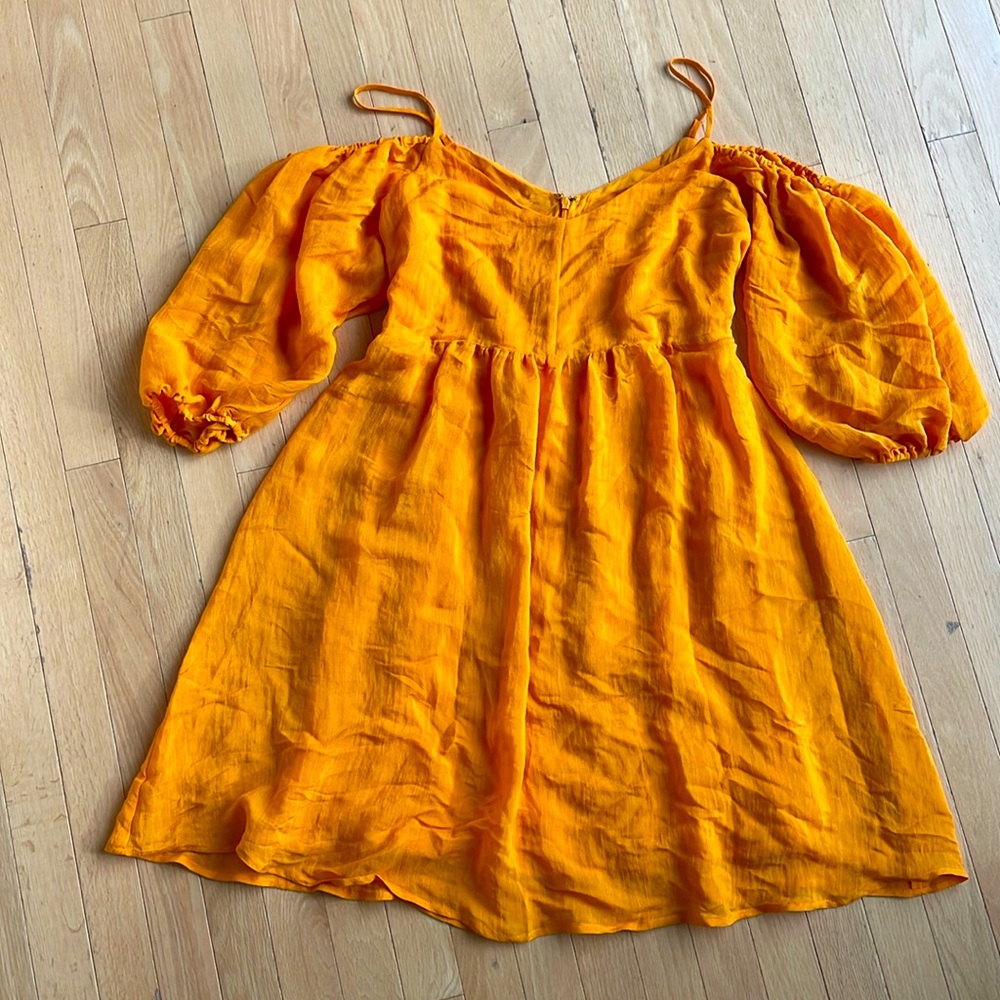 moulinette soers / anthropologie orange open shoulder carina dress